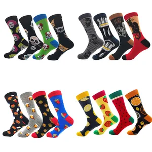 4 пары счастливые мужские носки смешные носки кукурузы астронавтов арбуз в полоску в британском стиле хит Цвет мужские носки, натуральный хлопок Harajuku