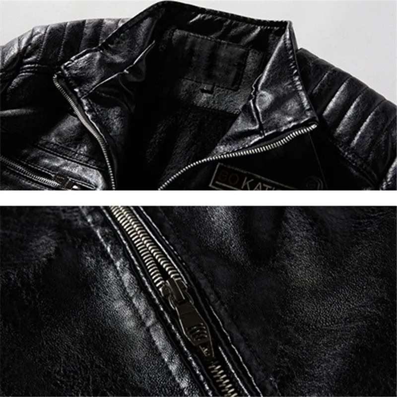 

2020 New Men Coat Leather Jacket Autumn Winter Long Sleeve Motorcycle Turn Down Collar Jackets Thick Warm Male Business Overcoat