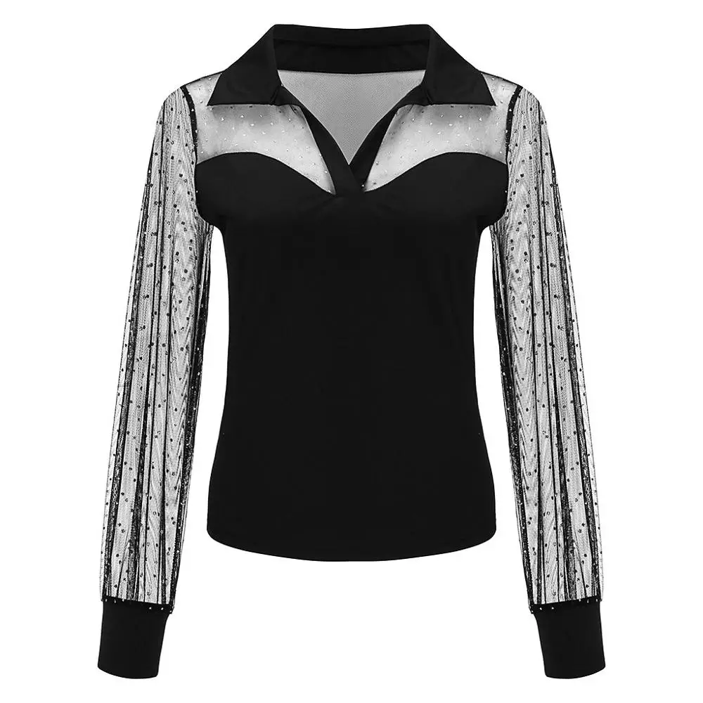 Женские сетчатые Прозрачные топы Прозрачный Топ с длинным рукавом рубашка