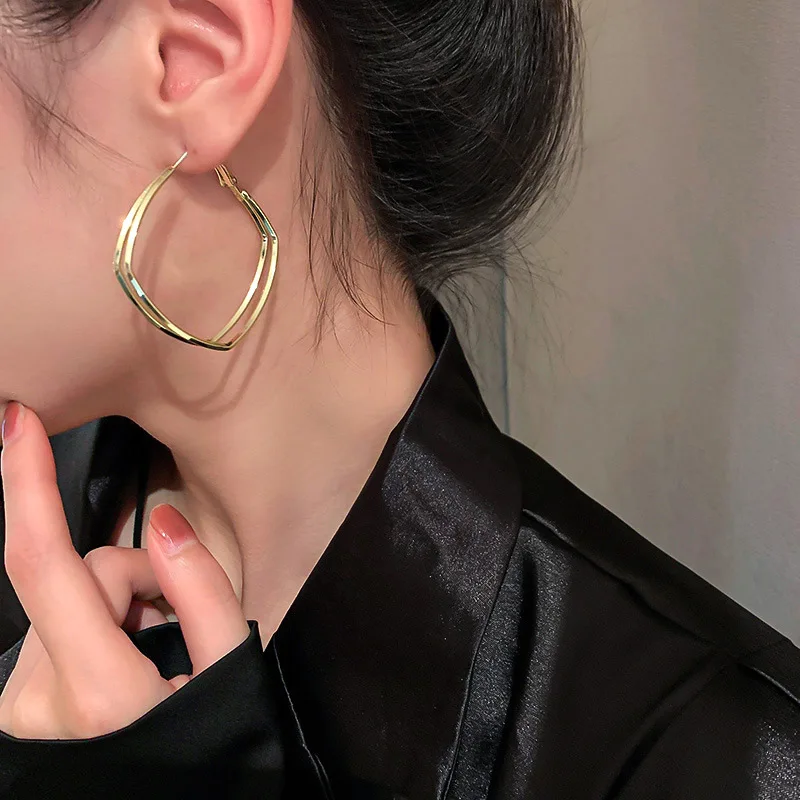 

European And American Double-layer 925 Silver Needle Geometric Versatile Trend Cool Wind Minority Design Ear Ring