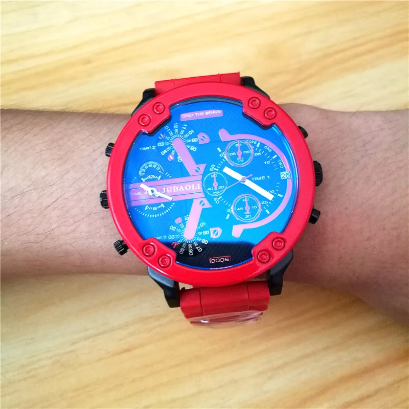 Бренд двойной дисплей времени деловые часы для мужчин красная стальная полоса