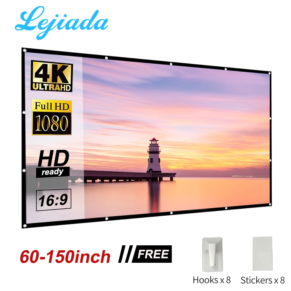 

LEJIADA Projector Projection Folding Soft Screen Portable 60 72 84 92 100 120 150Inches Home Outdoor KTV 3D HD Projection Screen