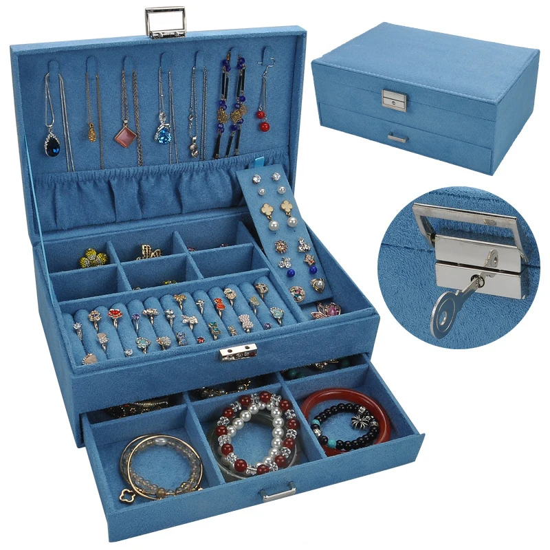 

2021 Velvet Jewelry Box Multi-layer Earrings Storage Case 2 Layers Fashion Jewelry Organizer High Grade Flannel Carrying Cases