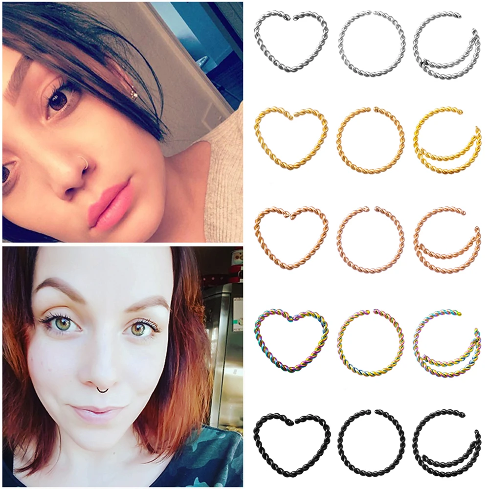 

Кольцо-обманка для пирсинга носа, из нержавеющей стали, в форме сердца, круглой звезды, для пирсинга носа, ушей, 18 калибр, украшения для тела в...