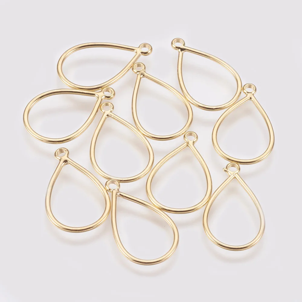 

10 pc Brass Pendants Nickel Free Real 18K Gold Plated Teardrop 18x13x1mm Hole: 1mm