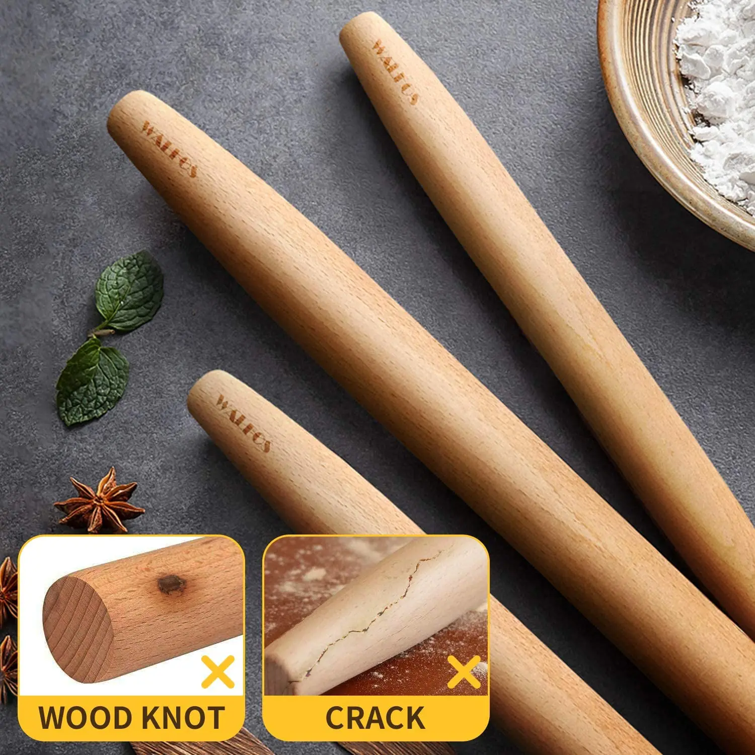 WALFOS 17 дюймов деревянная Скалка Fondant (сахарная) торт Тесто ролика с антипригарным