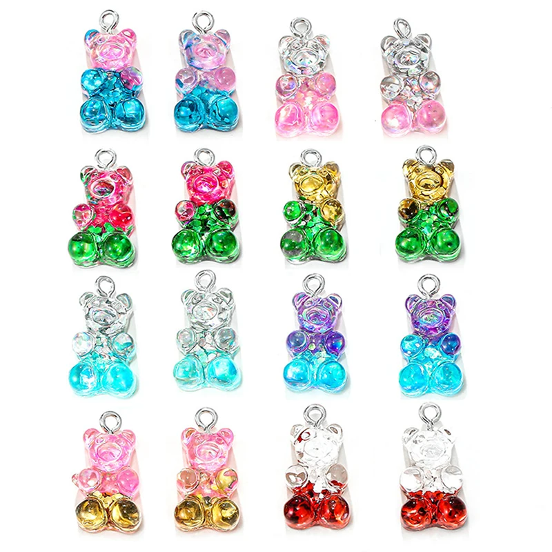 

10 Crystal Candy Bear Pendant Necklace Bracelet Earring Charm Jewelry Making DIY Resin Gift Harajuku Street Sweet And Cute Jelly