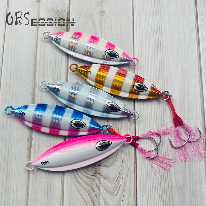 

Slow fall Jigging Lure 40g 60g 80g 100g zebra Metal Jigs Assist Hooks Luminous Sinking Hard Bait Saltwater Fishing Lure Tackle