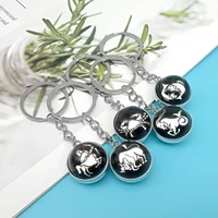 pattern luminous double sided personality glass ball key chain animal cartoon constellation gifts for men and women 2021 trend