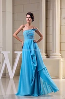 free shipping new design quality formal gown custom blue chiffon crystal long evening dress 2016 a line beading prom gown