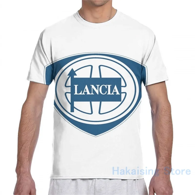 Футболка Lancia с логотипом (синий) для мужчин и женщин модная футболка со сплошным