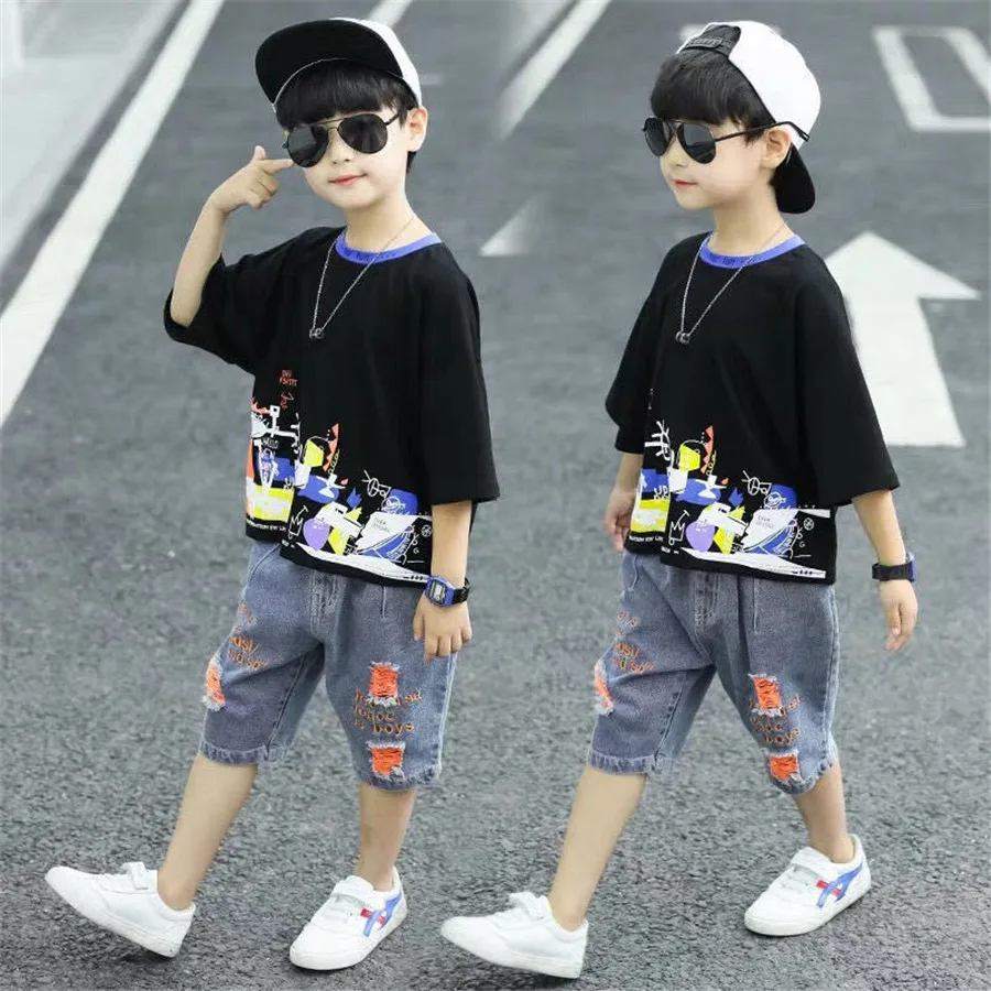 Children Clothing 2020 Summer Teen Boys Clothes Print 2pcs Outfit Suit Kids Tracksuit For Girl Sets 6 8 10 11 12 Year | Детская одежда