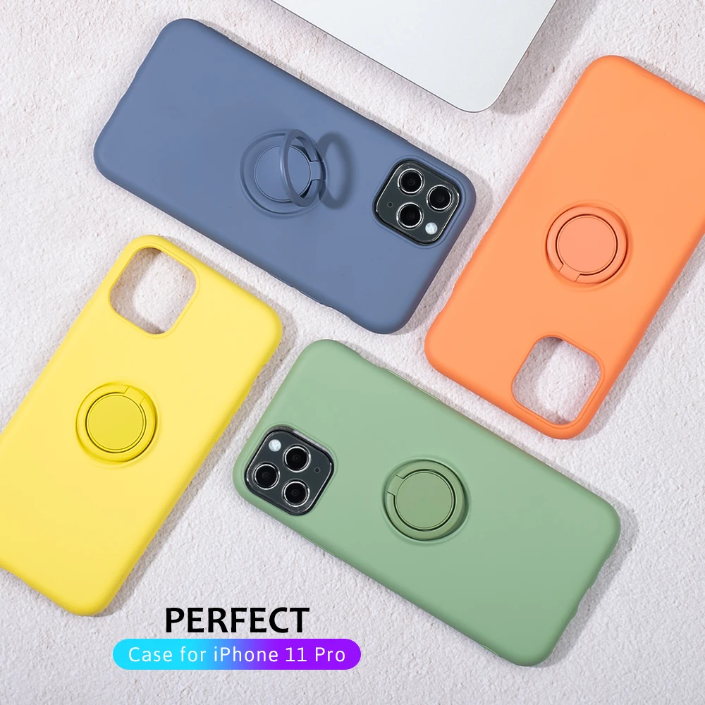 Силиконовый чехол для iPhone 11 Pro Max XR X XS тонкий Чехол подставка с кольцом держателем