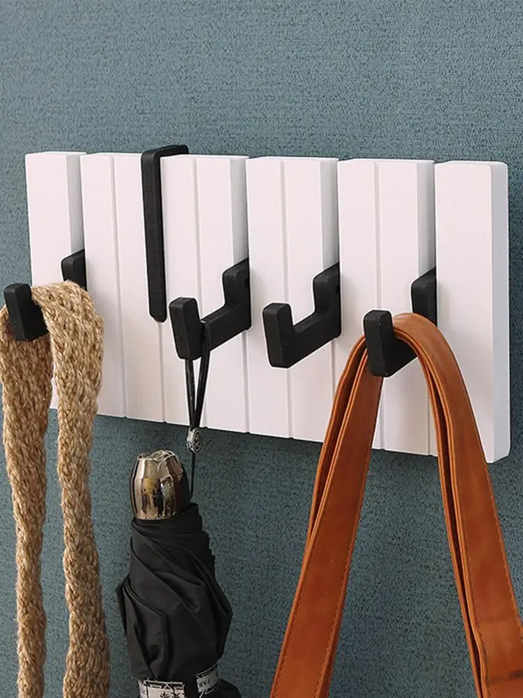 

5/7 Hooks Personality Heavy Duty Piano Coat Rack Wall-Mounted Wooden Coat Hook Hanger Coats Hats Keys Storage Accessories Tools