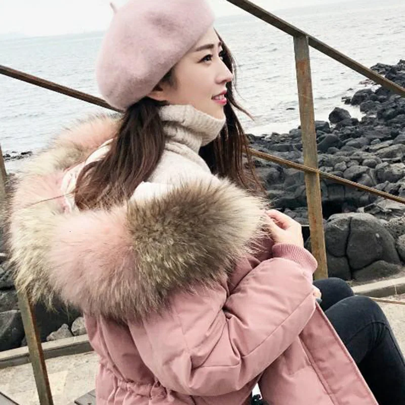 Пуховик женский зимний с натуральным мехом свободная теплая длинная пуховая