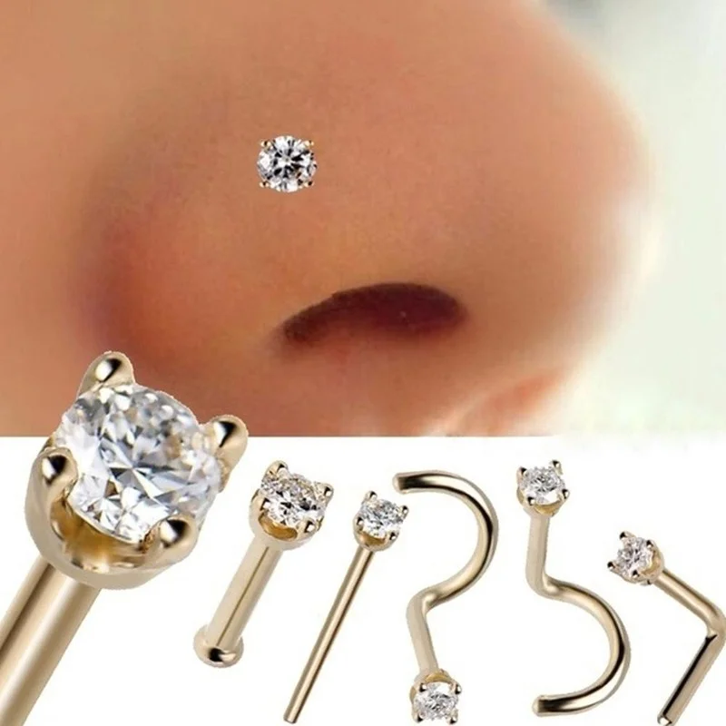 

Popular 5 Piece Set Rose Gold Pointed Nose Ring Body Jewelry Steel Zircon Bone Nose Nail Pierced Earrings