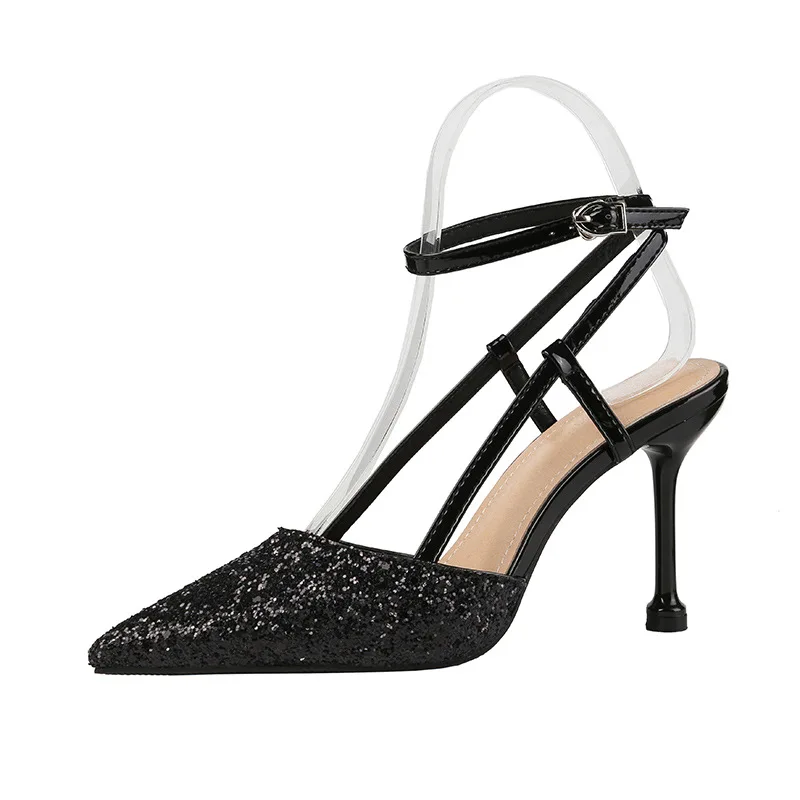 

6668-6 (not replenished after sale) special price shoes high heel flat back sandals thin heel Sequin professional ol women's