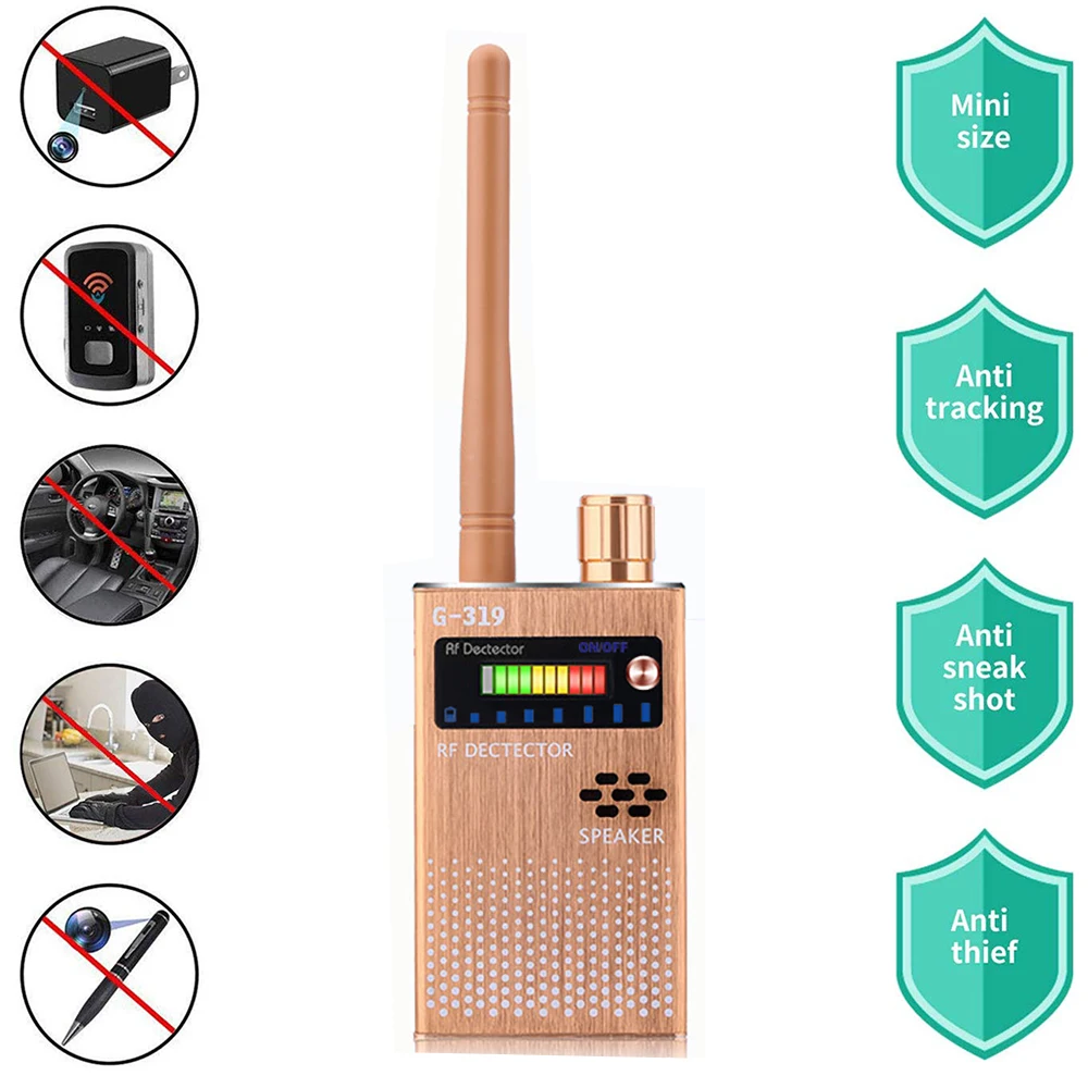 

1-8MHZ Wireless Scanner Signal GSM Device Finder RF Detector Micro Wave Detection Security Sensor Alarm Anti-Spy Bug Detect G319
