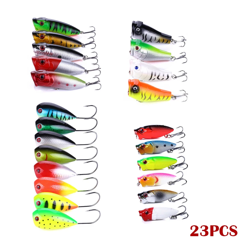 

23pcs/lot wobblers Popper sea Fishing lure set fish gear croatian egg single hook mini artificial Hard Fake bait 2.5g 7g 13g 11g