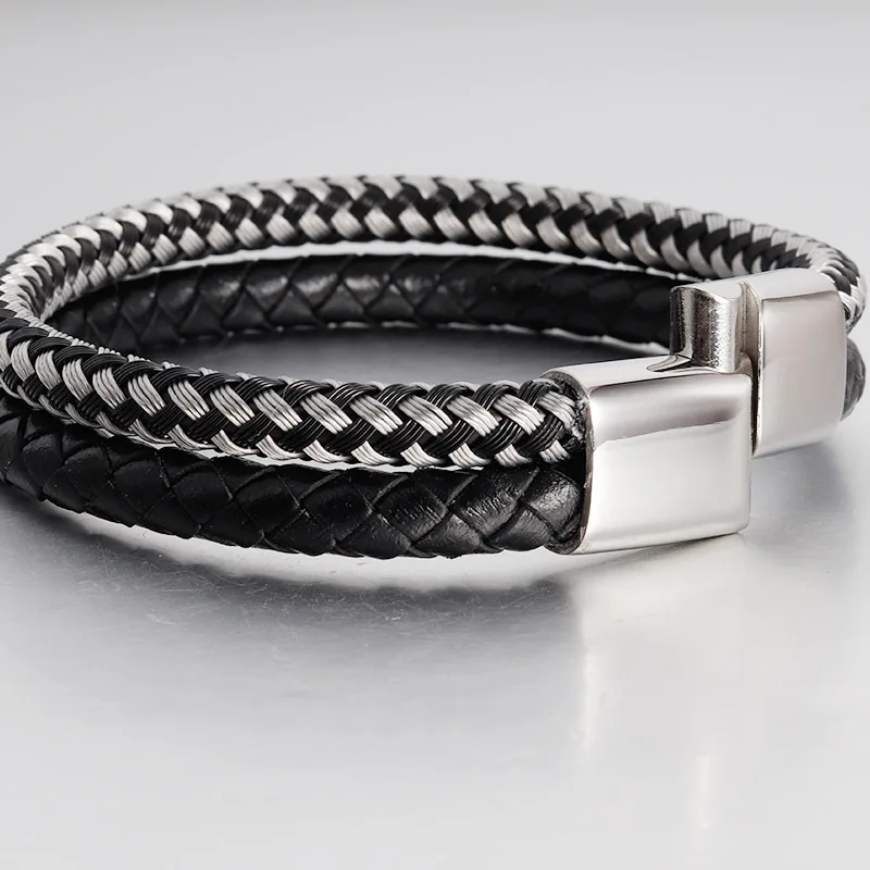 Двойной плетеный браслет из нержавеющей стали с магнитной застежкой | Украшения