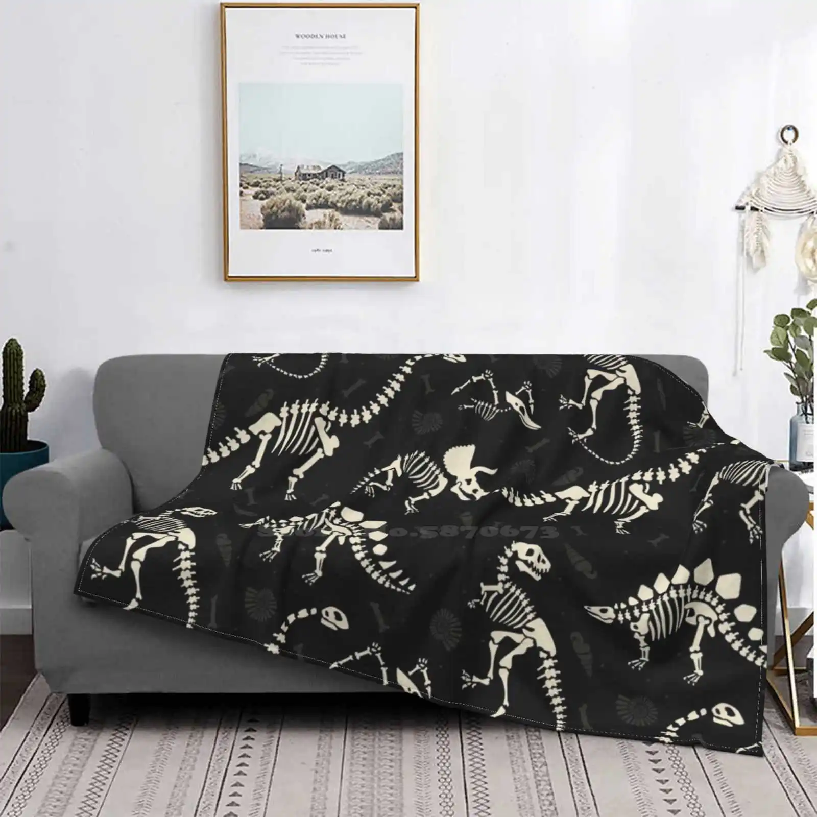 

Фланелевое Одеяло с рисунком динозавра в черном цвете