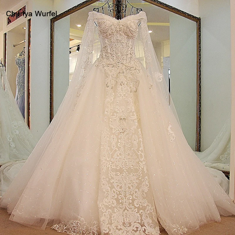 LS45880 Королевское свадебное платье с длинной накидкой кружевное милое бальное