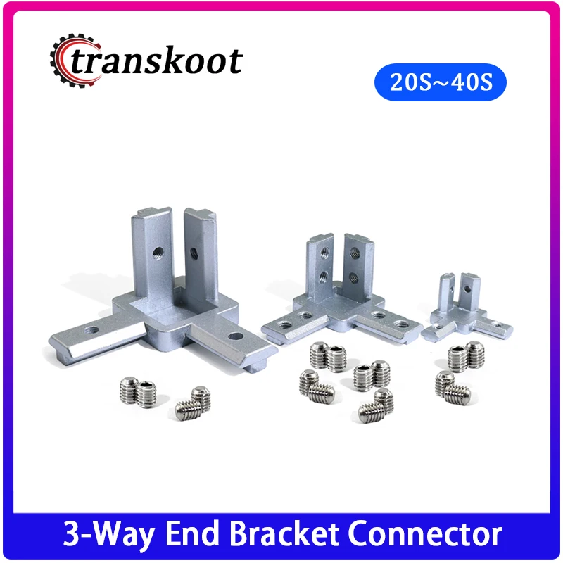 3-Way End Corner Bracket Connector for T slot Aluminum Extrusion Profile 2020/3030/4040 series with screws