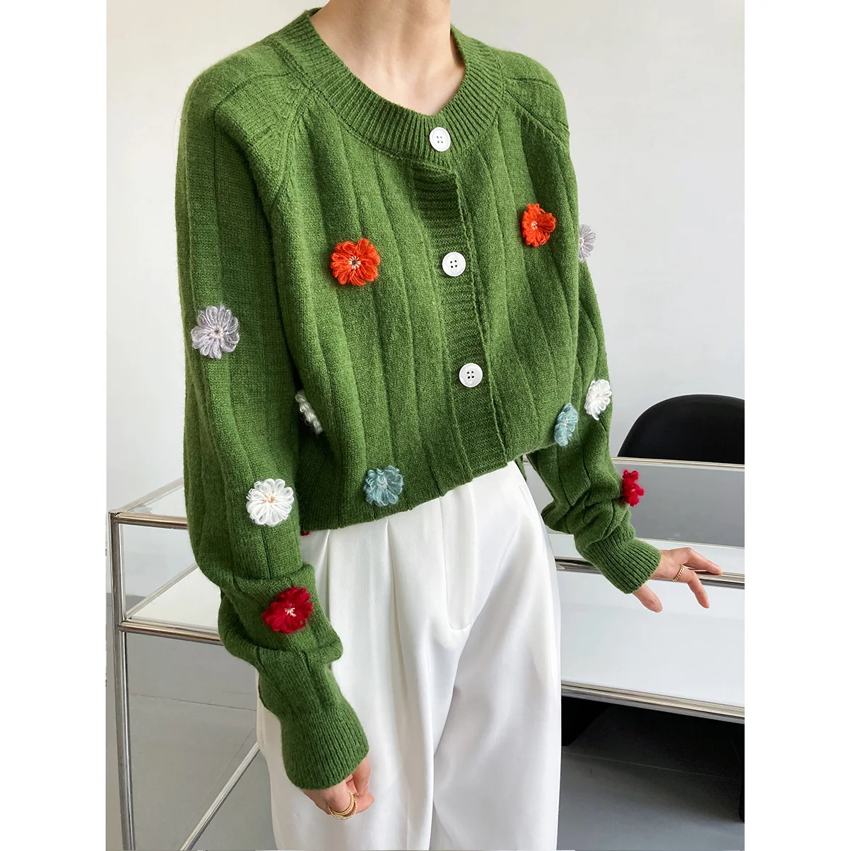 

Handmade Crochet Knit Cardigan Women's 2021 Autumn New Sweet Three-dimensional Flower Sweater Coat