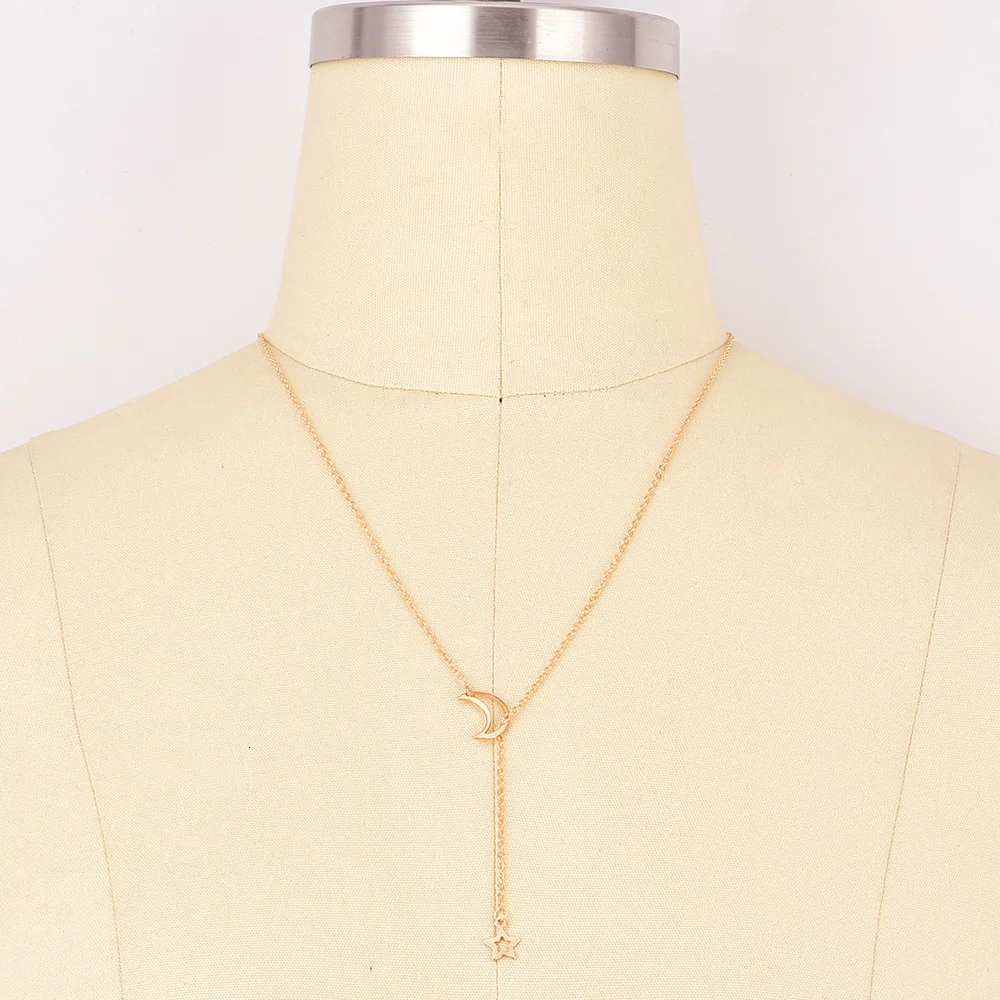 Fashion Jewelry New Sweet Long Necklace Tassel Gold Star Moon Pendant Simple Necklaces for Women Accessories
