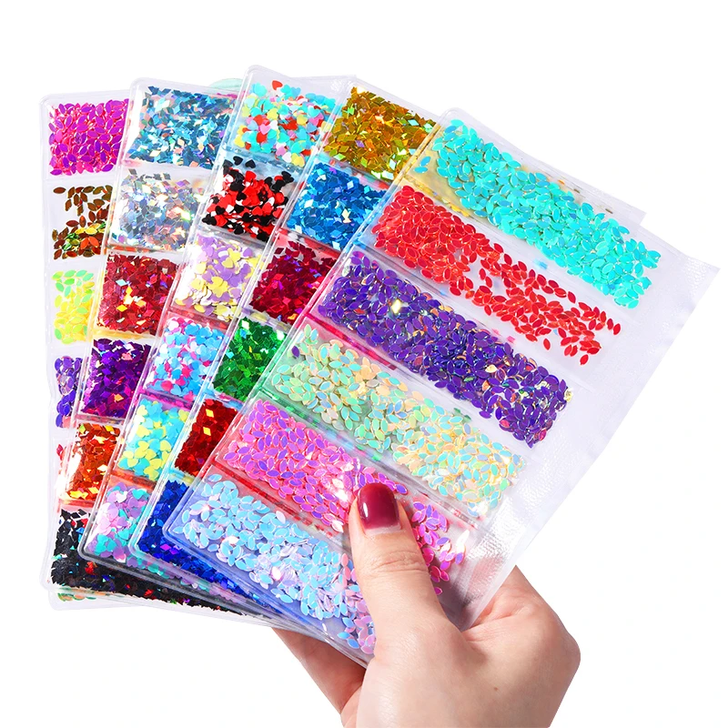 6 ячеек/пакет смешанные Блестки для порошка ногтей Красочная