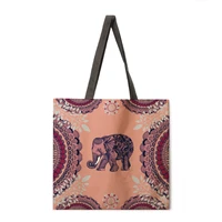 bohemian elephant lady printed handbag lady linen bag lady shoulder bag outdoor handbag foldable shopping bag