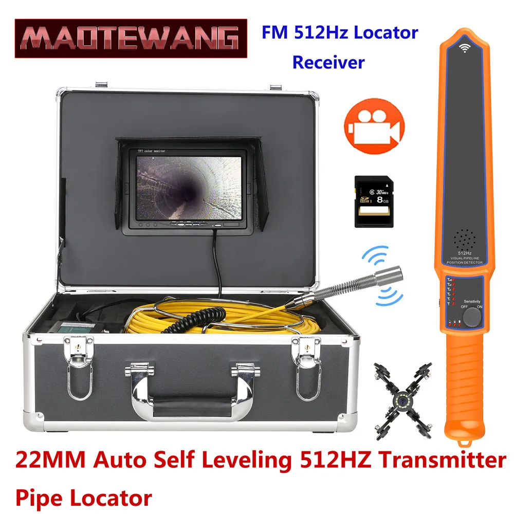 

7" Monitor DVR Sewer Pipe Inspection Video Camera with Auto Self Leveling 512HZ Pipe Locator Endoscope 22MM IP68 1000TVL Camera