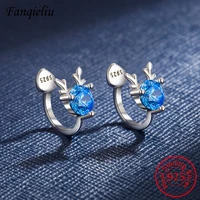 fanqieliu retro antlers real 925 sterling silver woman new jewelry blue crystal clip earrings girl gift for christmas fql21494