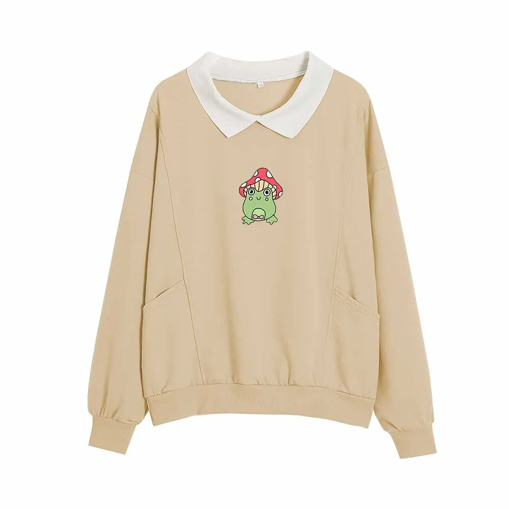 Женская хлопковая толстовка с воротником-лягушкой в стиле оверсайз | одежда