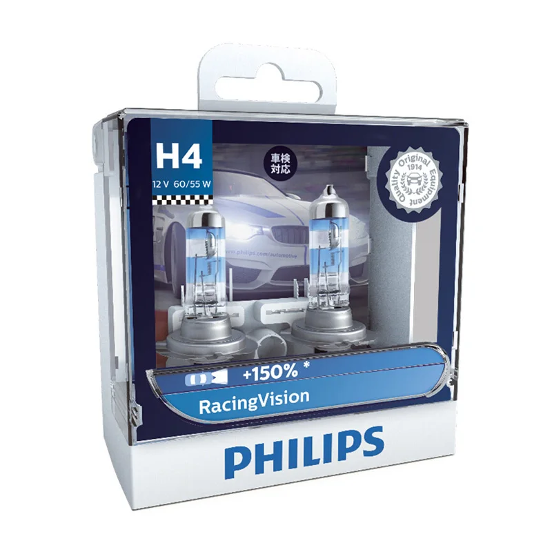 Лампа Philips H4 9003 12 В Racing Vision + 150% более яркая для автомобильных фар галогенная лампа