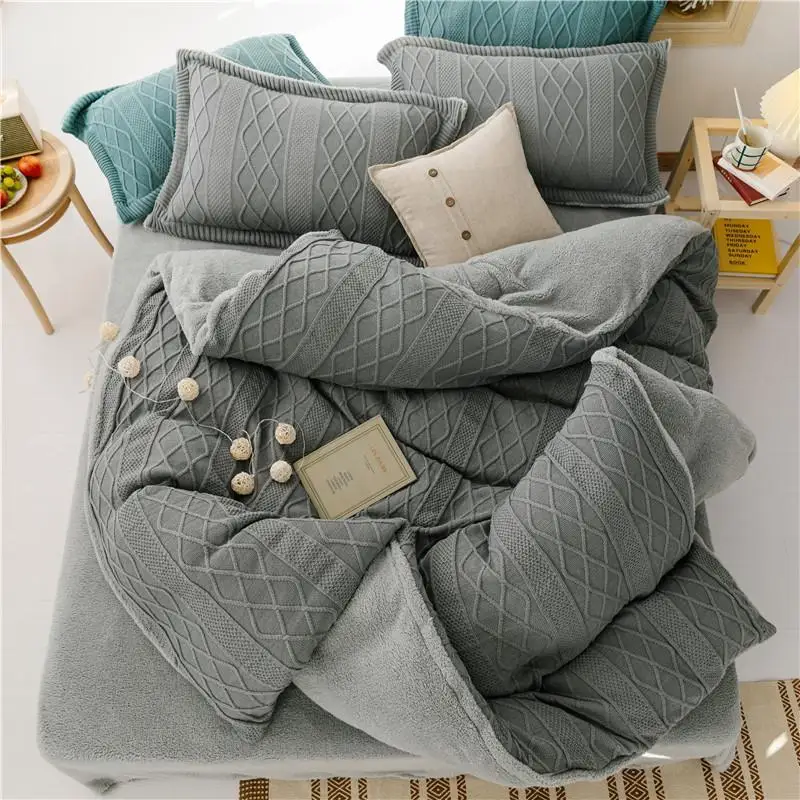 

Heavyweight Plush Warm Knitted Bedding Set King Queen Size Girls Duvet Cover Bed Sheet Set JPcs Luxury Soft Solid Color