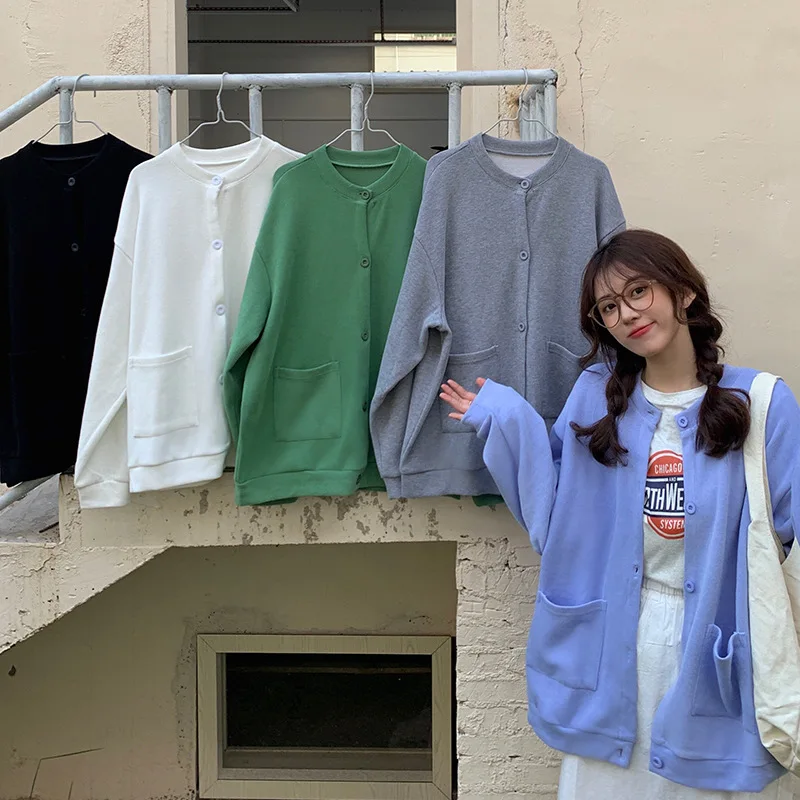 Женские корейские свободные свитшоты с карманами осенние женские пальто на