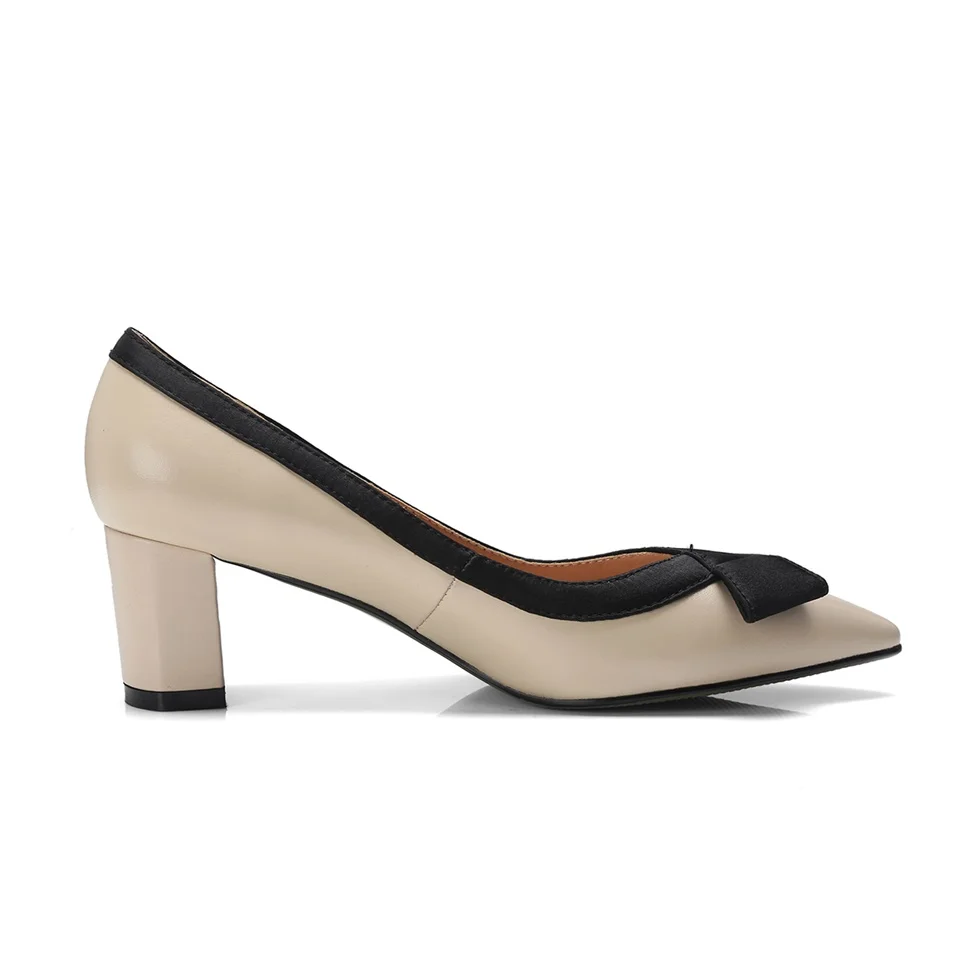 Женские туфли лодочки из воловьей кожи с подкладкой овечьей на толстом высоком