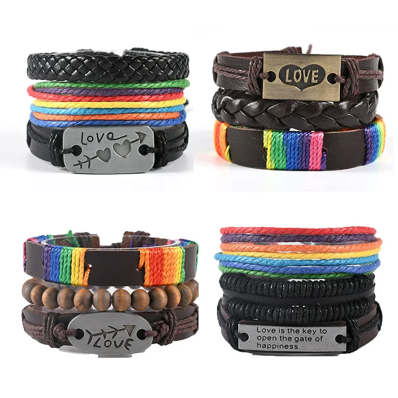 Rainbow Lesbians Bisexuals Transgender Bracelets for Men Women Gays Pride Woven Braided Couple Friendship Jewelry |