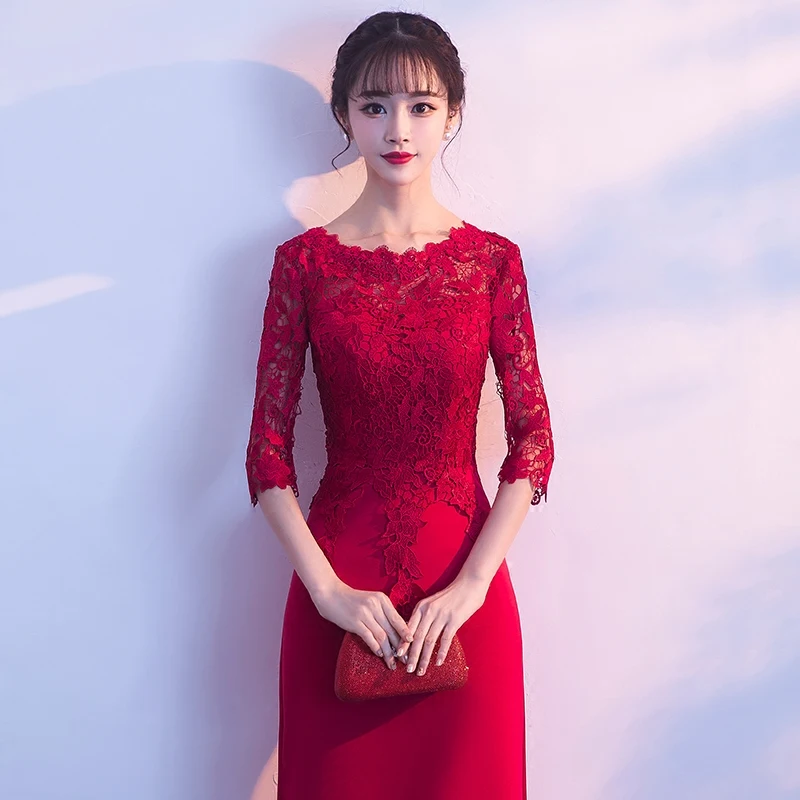 Erosebridal вечернее платье с длинными рукавами для женщин, красные элегантные платья Русалочки, вечернее платье на молнии сзади, круглый вырез