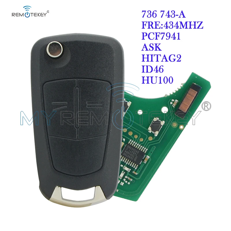 Ключ раскладушка Remtekey 736 743 A 433 МГц PCF7941chip с 2 кнопками лезвие HU100 для Opel astra zafira 2004 2005