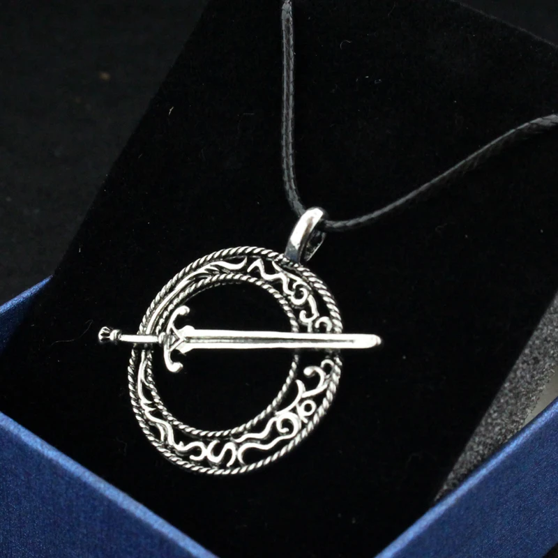 Винтажные меч Круглые Подвески Викинг кожаная веревка колье цепь Мужчины