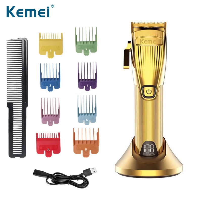 

Kemei Professional Hair Clipper Beard Trimmer For Men Barber LED Powerful Cordless Pro T-outliner Baldhead Clippers Hair Cutting