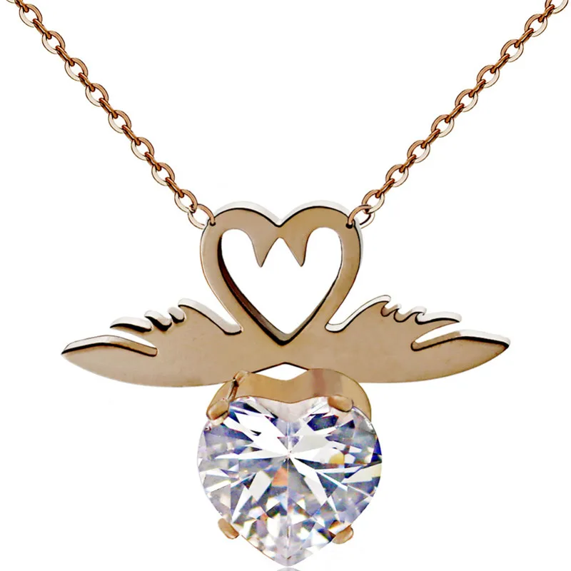 Двойной Лебедь сердце кулон кристалл ожерелье из нержавеющей стали кубического