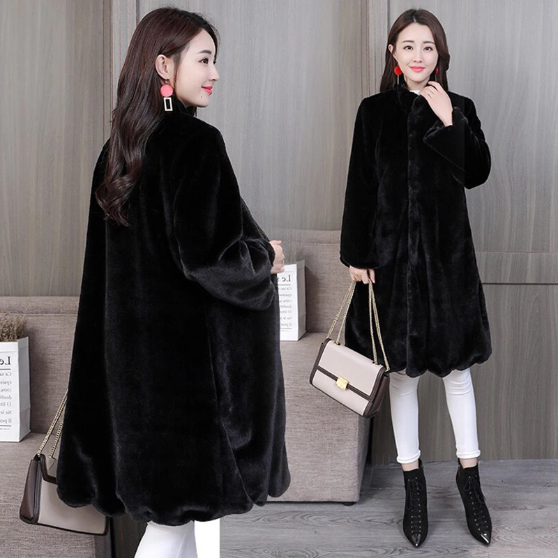 Plus size Faux Mink Fur Jacket Coat For Women's Winter Long Warm Fur Parka Jacket Female Mink Fur Coat Womens Loose Outwear