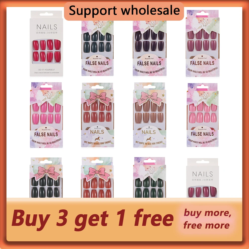 

Buy 3 Get 1 Free 24Pcs False Nail Tips Detachable Short Ballerina French Fake Nails Coffin Nail Art Tips Press on Nails Manicure