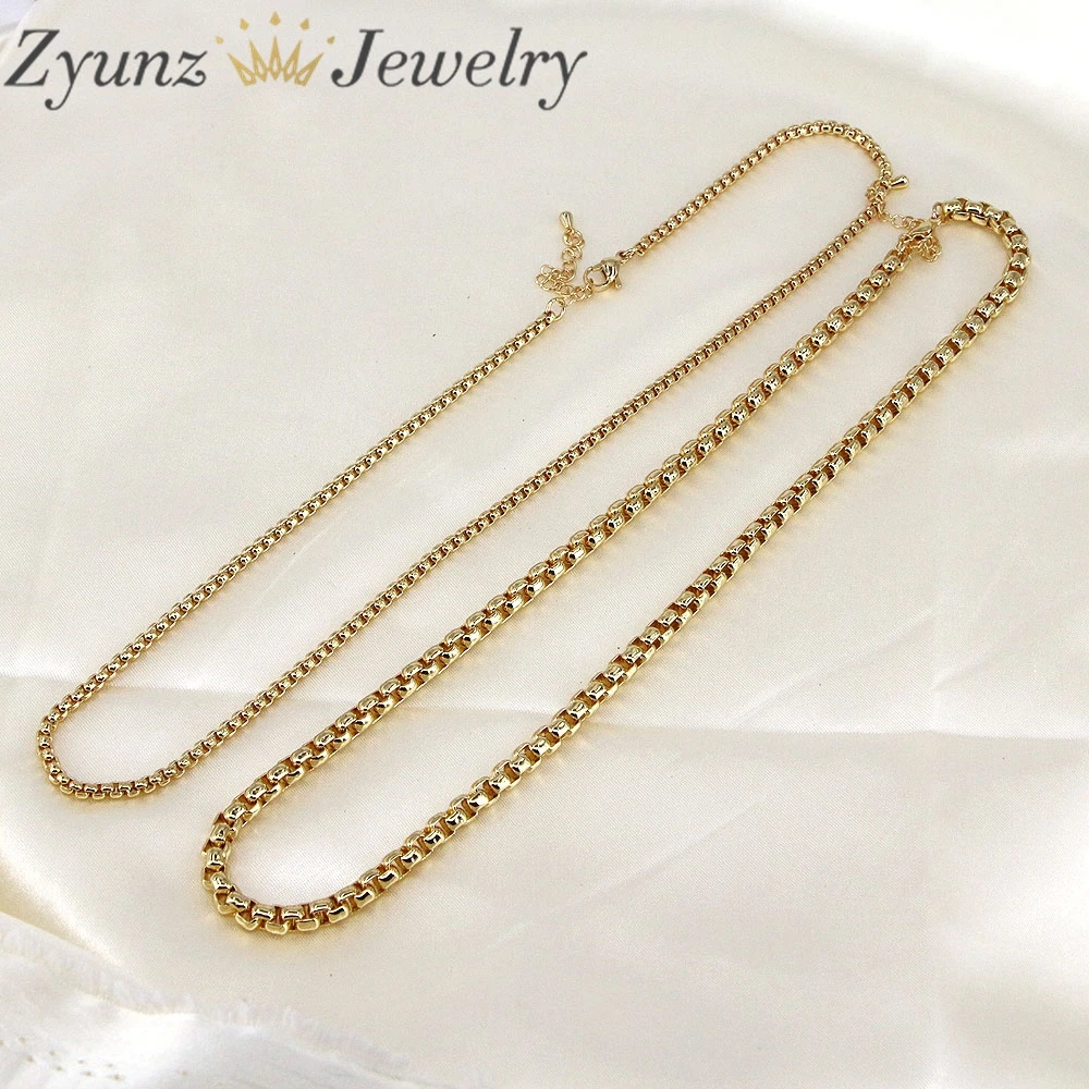 

5PCS, Square Copper Chain Necklace Round Box Necklace Men Women Accessories Width 2.5mm-5mm