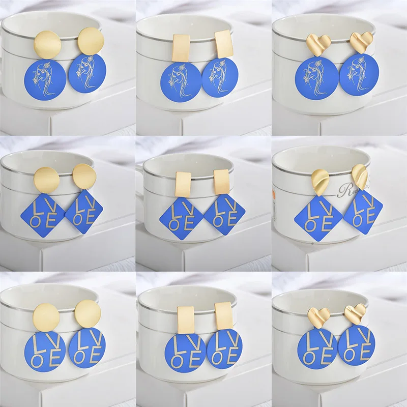 Модные синие круглые висячие серьги 2020 новые корейские милые золотые в форме