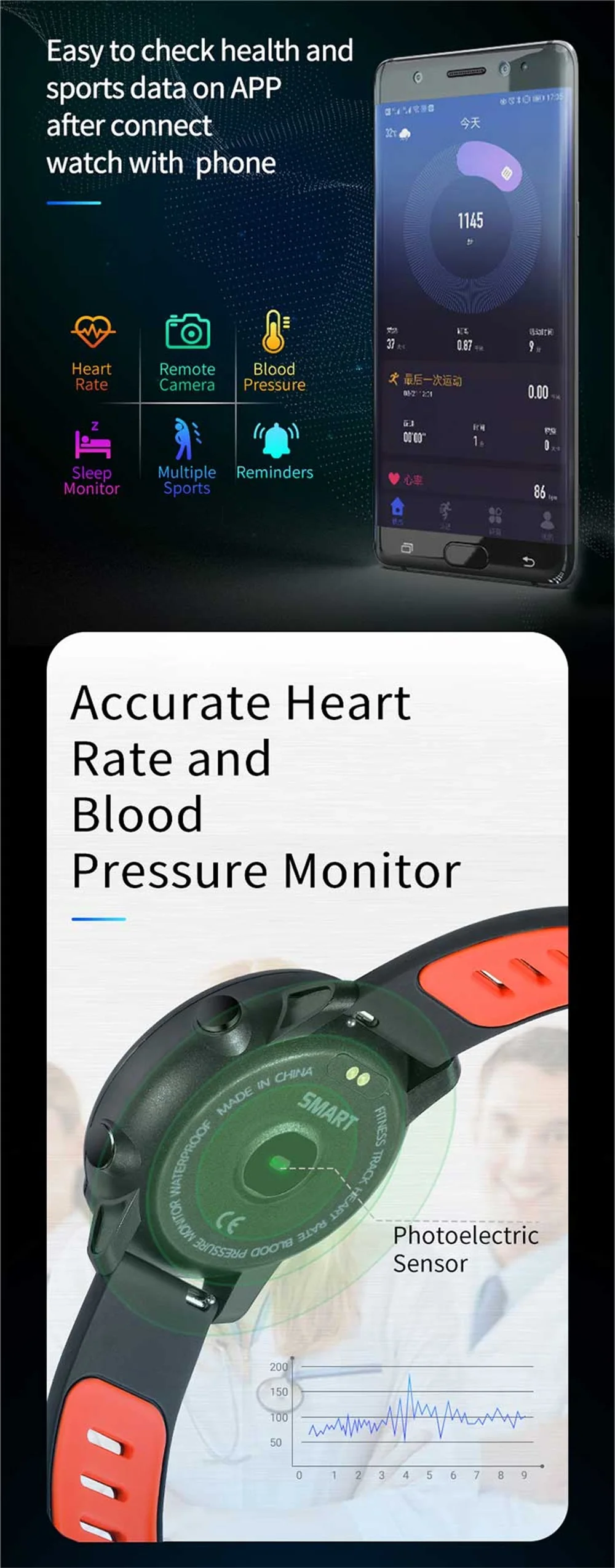 Spovan Fitness Bracelet Men Women Health Smart Watches Activity Tracker Blood Pressure Watch PK Amazfit Stratos 2 Smartwatch