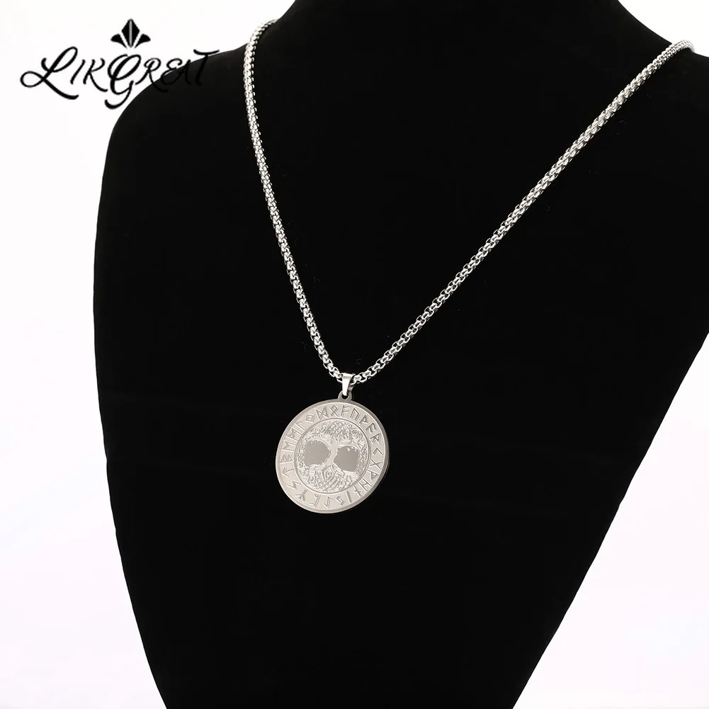 

Wholesale 5pcs Nordic Vikings Runes Amulet Pendant Necklace The Tree of Life Runes Pendants Necklaces Stainless Steel Jewelry